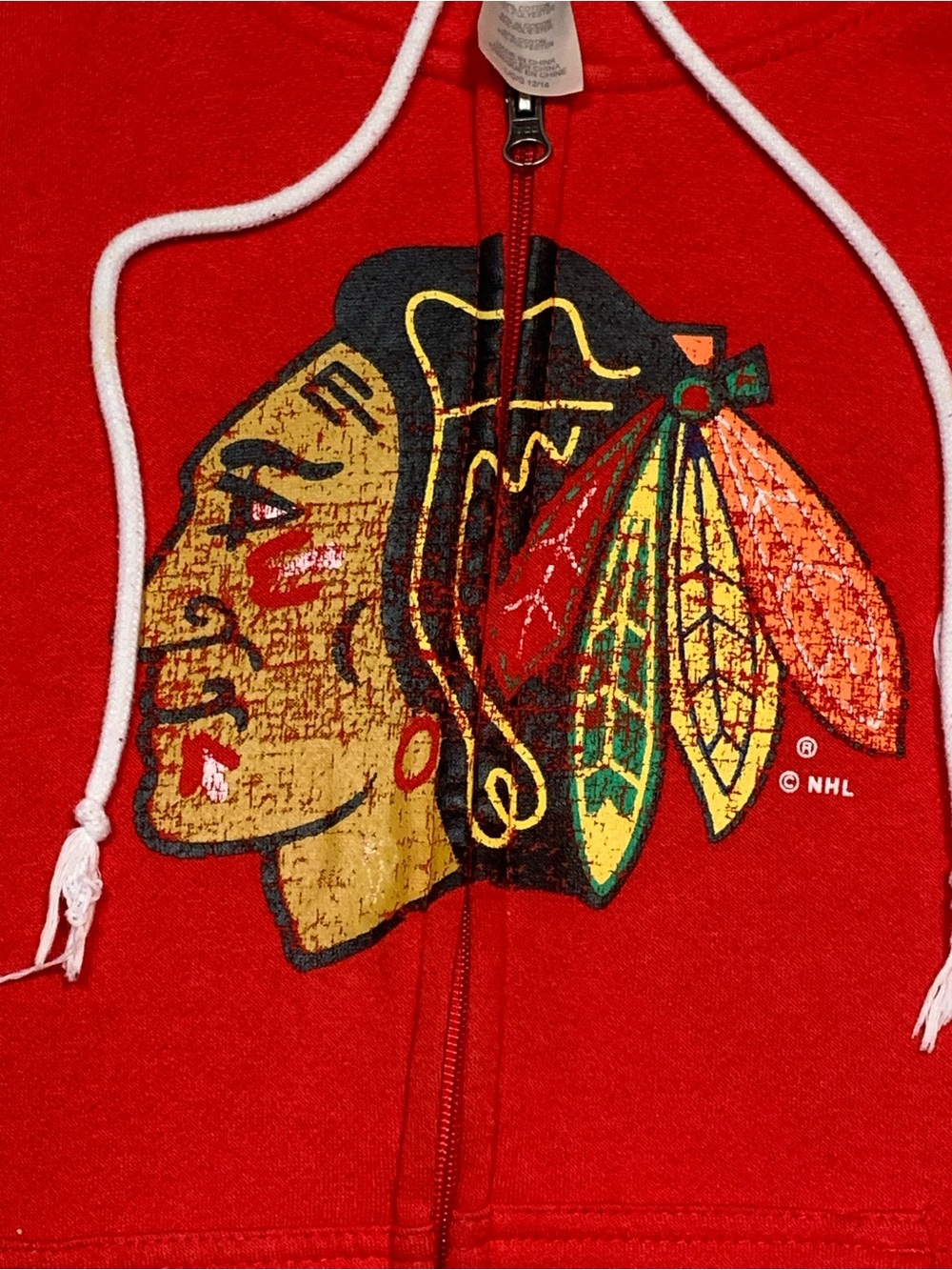 NHL Red Zip Hoodie with Blackhawks Multicolor Team Crest